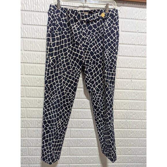 Michael Kors Women's Blue & White Abstract Pattern Straight Ankle Pants Size 8 - Picture 1 of 9